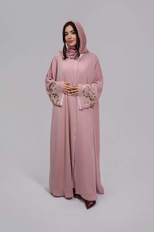 Light Pink Abaya with Floral Embroidery
