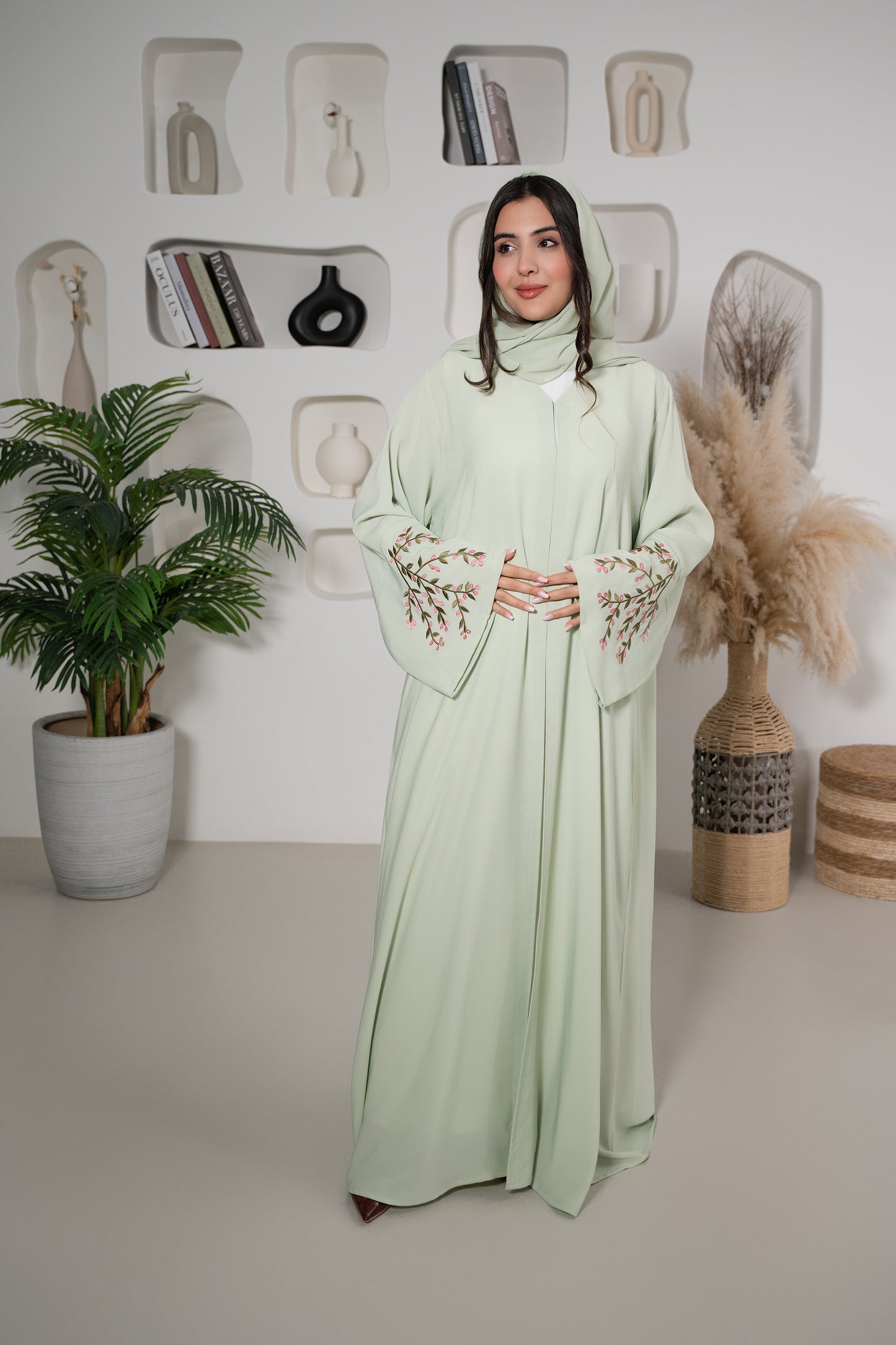 Mint Green with Rose buds Embroidery