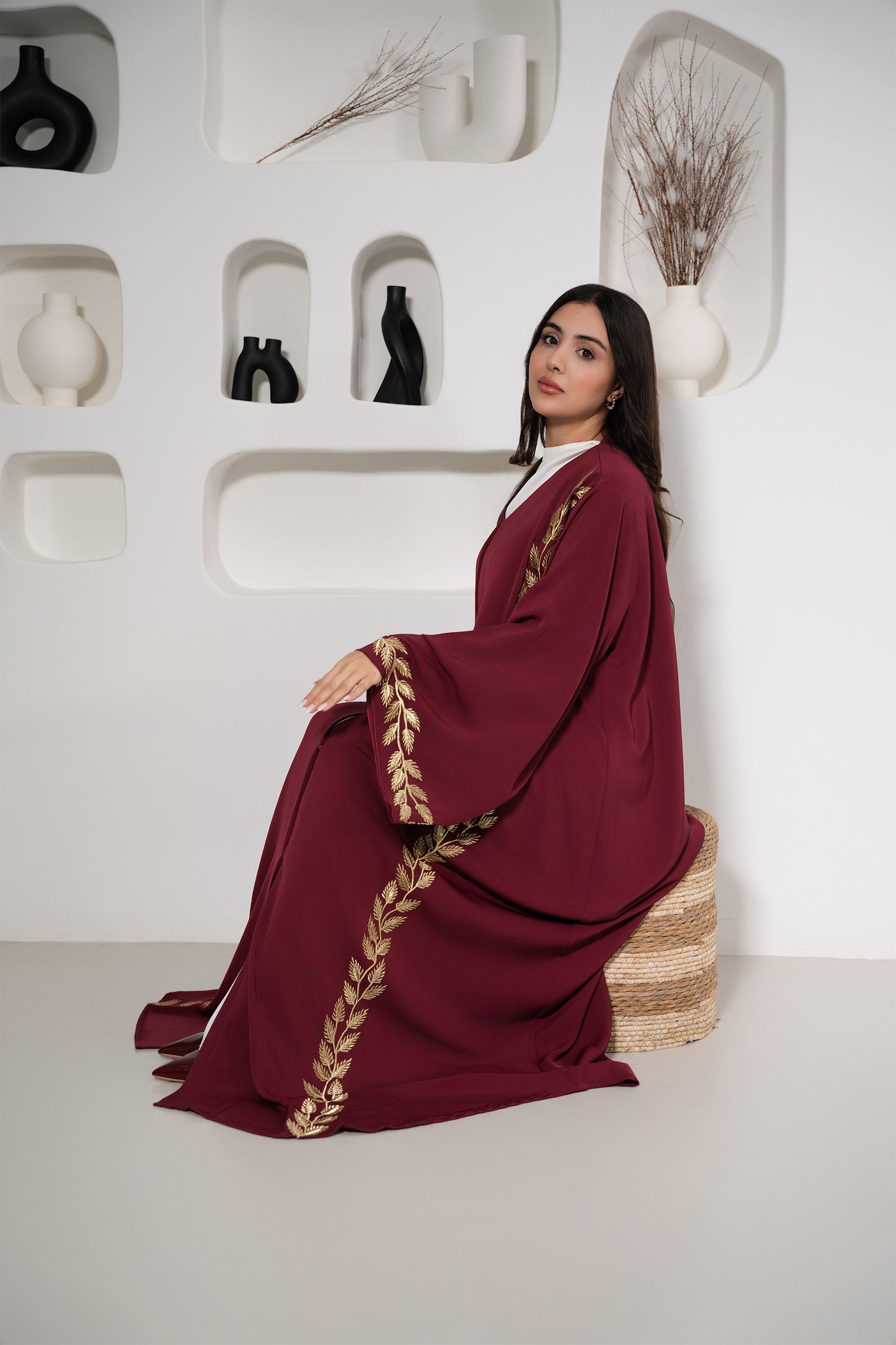 Elegant Maroon with Golden leaf