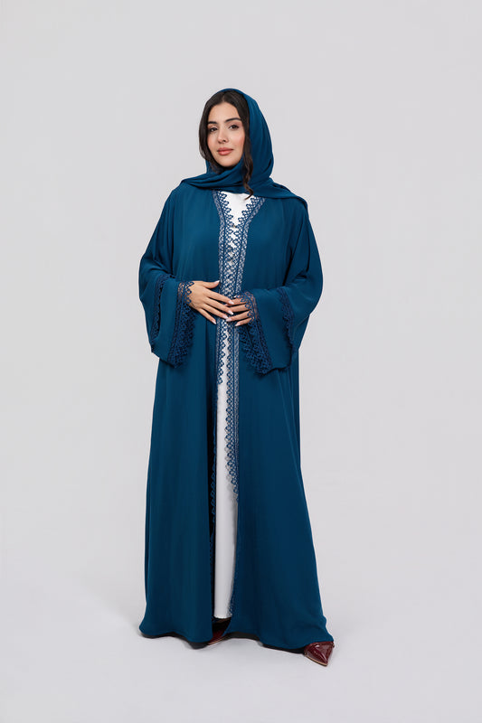 Peacock abayas with intricate lace details