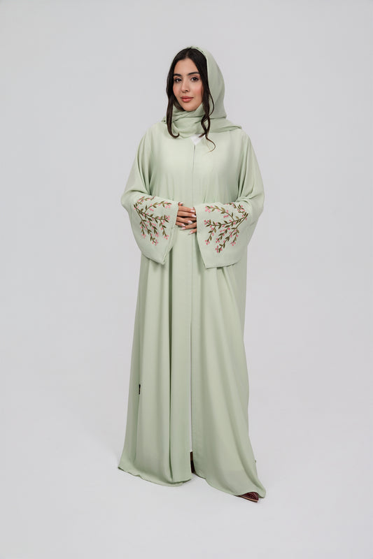 Mint Green with Rose buds Embroidery