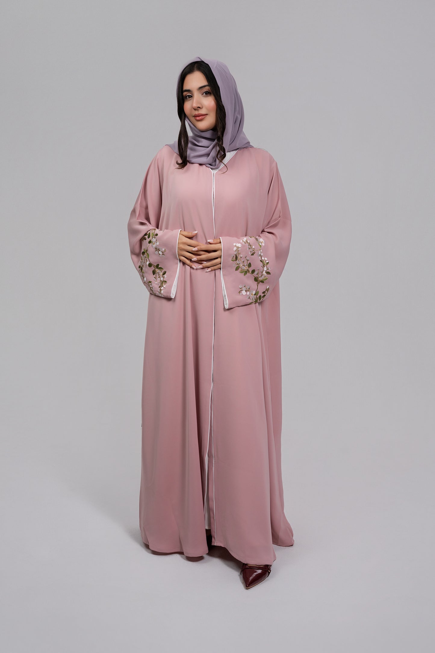 Light Pink Abaya with Floral Embroidery