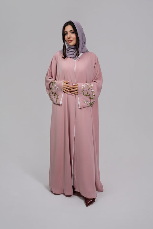 Light Pink Abaya with Floral Embroidery