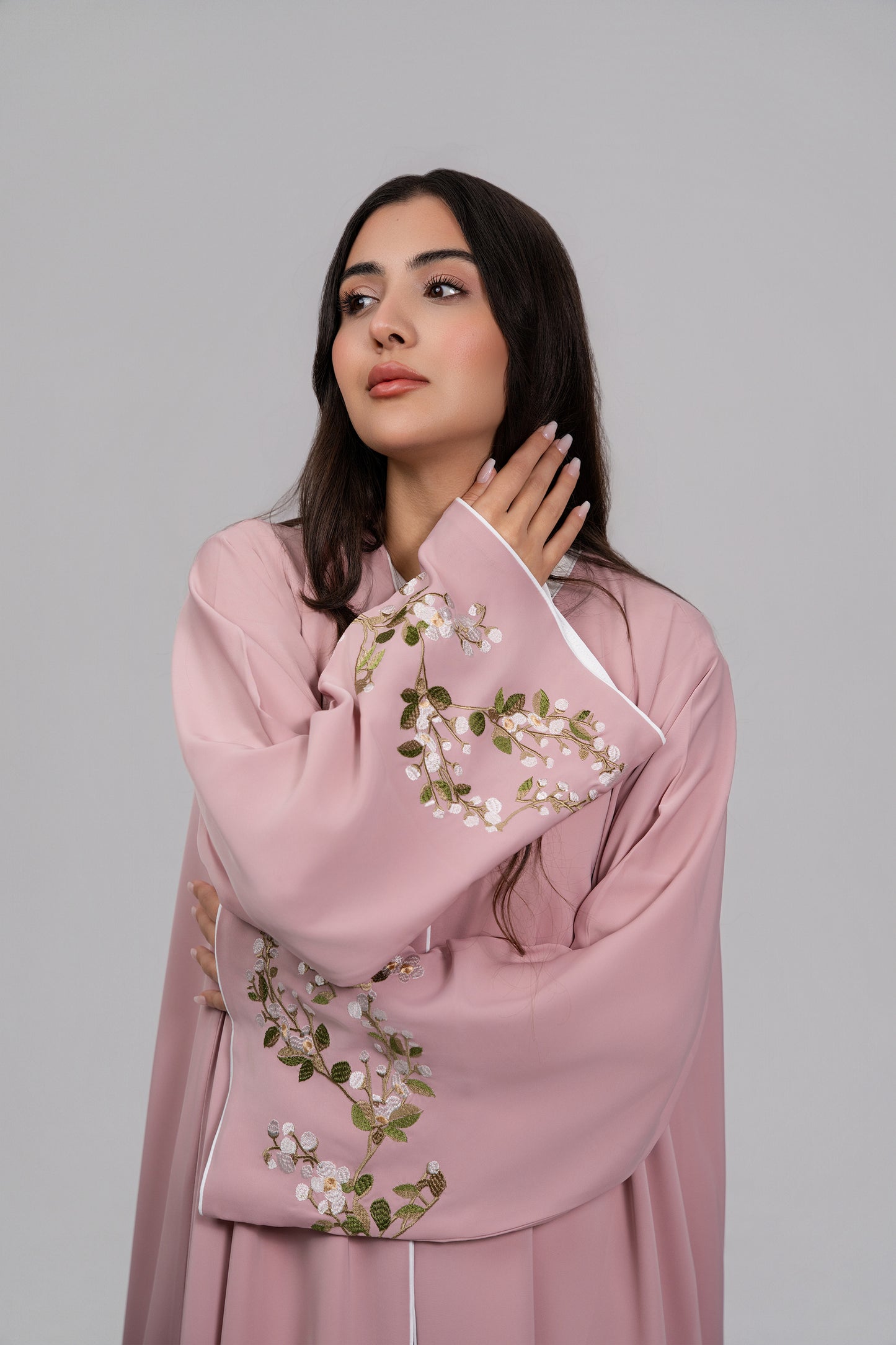 Light Pink Abaya with Floral Embroidery