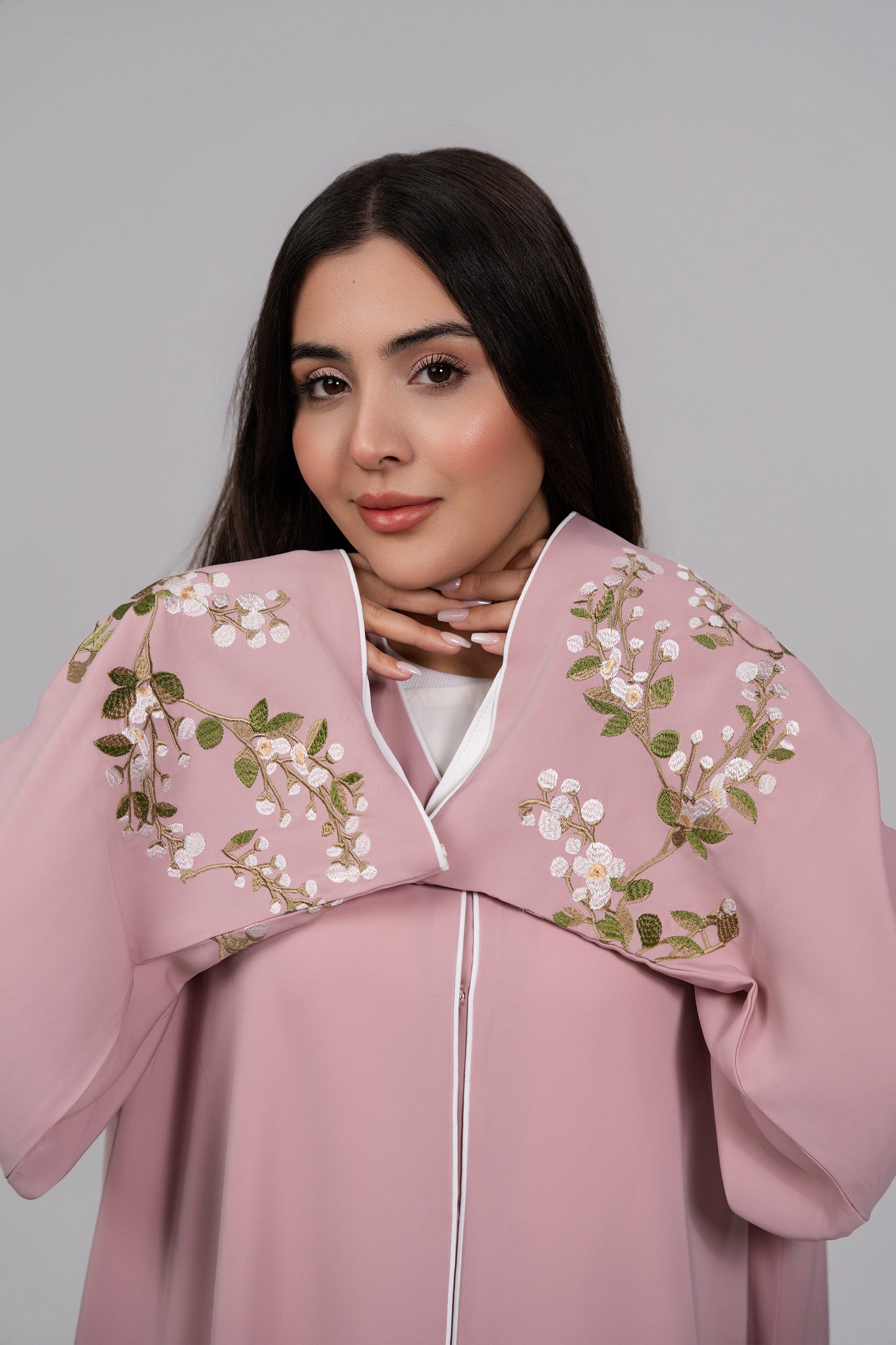 Light Pink Abaya with Floral Embroidery